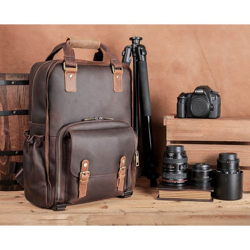 Load image into Gallery viewer, The Gaetano | Large Leather Backpack Camera Bag with Tripod Holder
