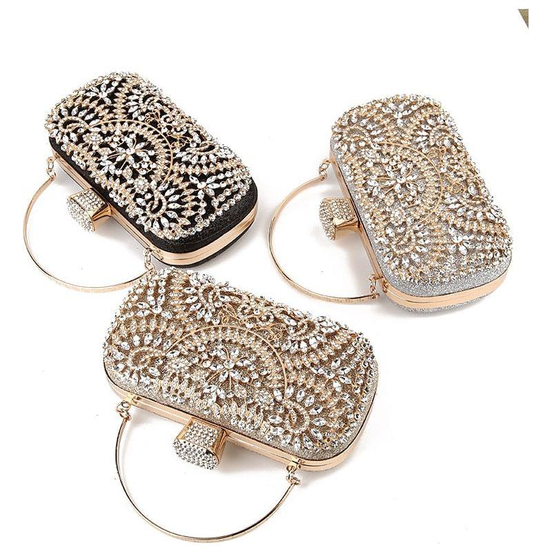 Diamond Evening Clutch Bag For Women Wedding Golden Clutch Purse Chain