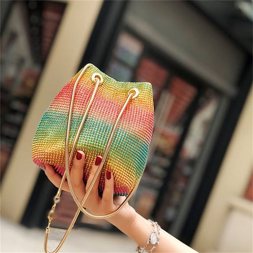 Load image into Gallery viewer, Crystal Bucket Bag for Women Multicolor Rhinestone Beaded Ladies
