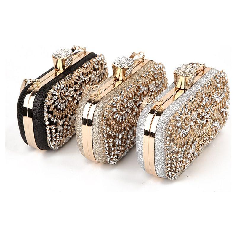 Diamond Evening Clutch Bag For Women Wedding Golden Clutch Purse Chain