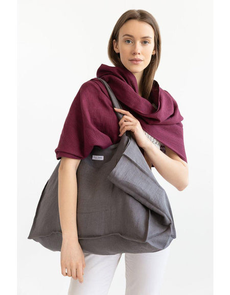 Grey linen beach bag