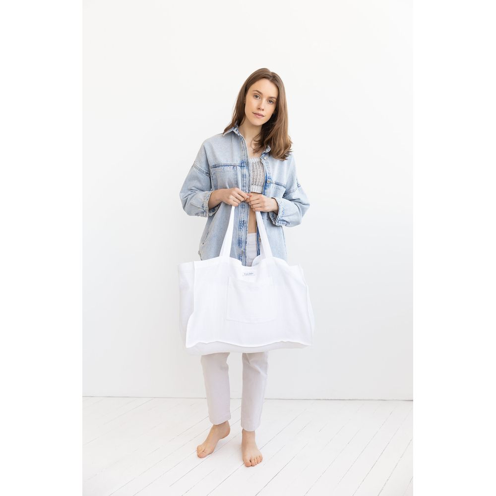 White linen beach bag