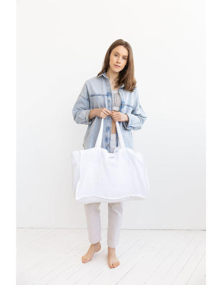 Grey linen beach bag