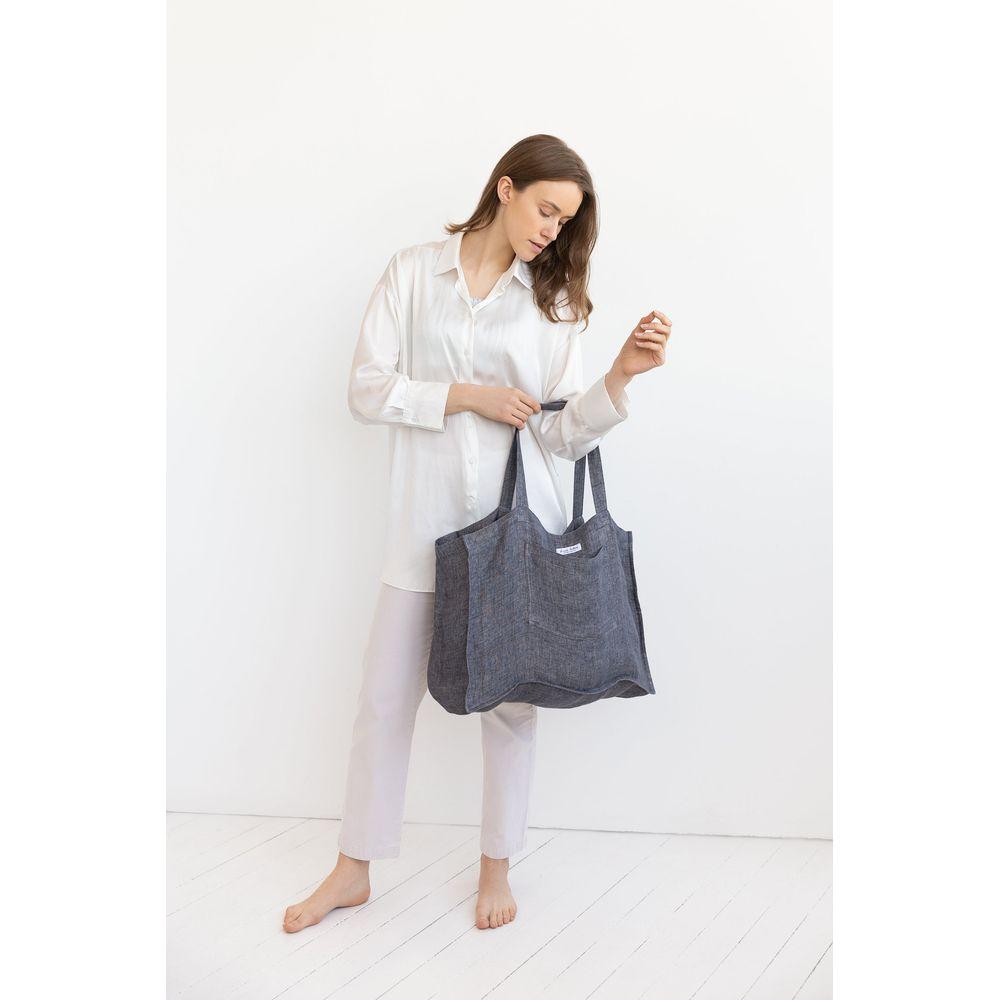 Grey linen beach bag