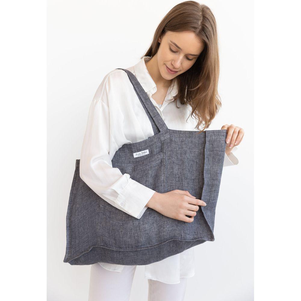 Grey linen beach bag