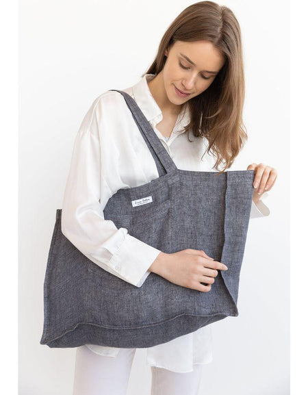 Double Cloth linen beach bag with pocket