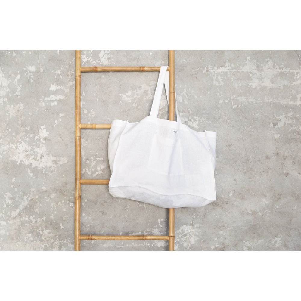 White linen beach bag