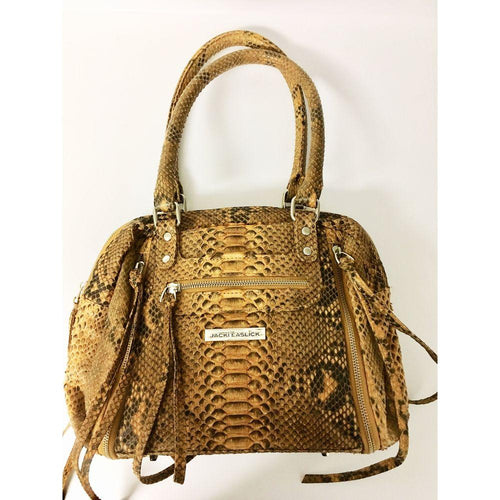 Load image into Gallery viewer, Exquisite Gold Real Python Satchel with Expanding Zippers
