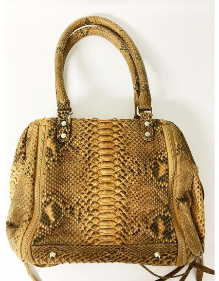 Exquisite Gold Real Python Satchel with Expanding Zippers