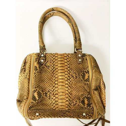 Load image into Gallery viewer, Exquisite Gold Real Python Satchel with Expanding Zippers
