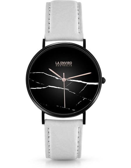 [Brand Name] Black Marble Watch With White Pineapple Leather Strap I 40 MM