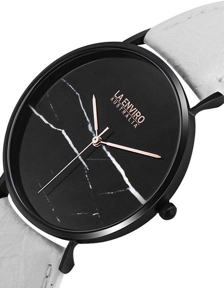 [Brand Name] Black Marble Watch With White Pineapple Leather Strap I 40 MM