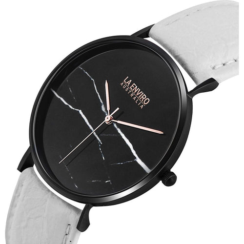 Load image into Gallery viewer, Black Marble Watch With White Pineapple Leather Strap I 40 MM

