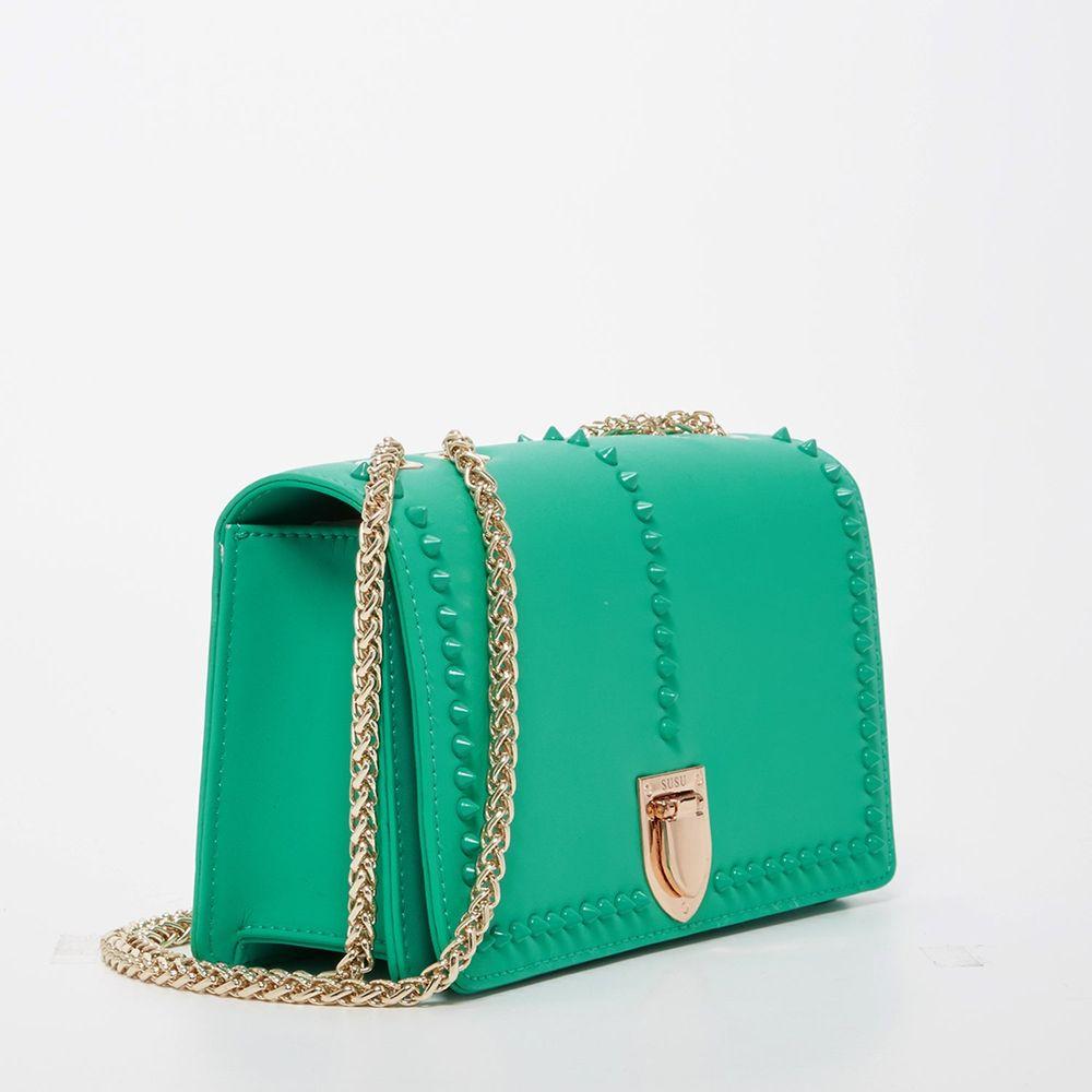 Josie Green Leather Bag with Chain Strap - A Touch of Luxe Elegance
