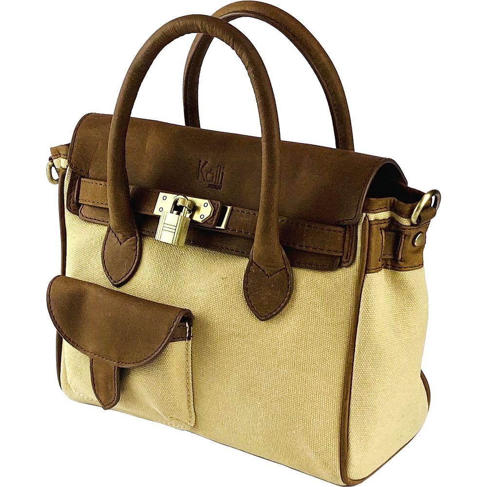 K0042ALCB | Borsa a Mano Mini in Canvas/Vera Pelle Made in Italy.