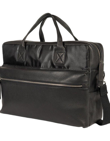 K0043AB | Briefcase in Nylon Waterproof/Vera Pelle pieno fiore con leggera grana - Colore Nero - Pochette interna - Accessori Silver lucido - Dimensioni cm 39 x 30 x 12 - Confezione: Sacchetto Tnt-1