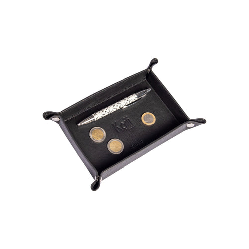 Load image into Gallery viewer, K0052AB  | Vuotatasche Rettangolare in Vera Pelle pieno fiore, con leggera grana. Colore Nero. Chiusura con bottoni automatici in finitura Argento Lucido. Dimensioni (da chiuso): cm 17 x 11 x 3-3
