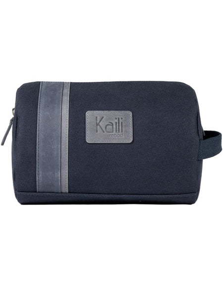 K2005DF | Beauty Case in Canvas 100% Cotone/Vera Pelle pieno fiore, Naked. Colore Blu. Maniglia laterale. Chiusura con lampo. Dimensioni: cm 25 x 15 x 17. Confezione: Sacchetto in Tnt-1