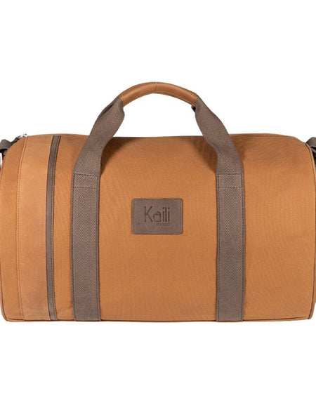 K2006UB | Borsone da Viaggio in Canvas di Cotone 100% /Vera Pelle, pieno fiore, Naked - Colore Cuoio, chiusura con lampo. Dimensioni: cm 45 x 25 x 28 - Confezione: Sacchetto in Tnt-1