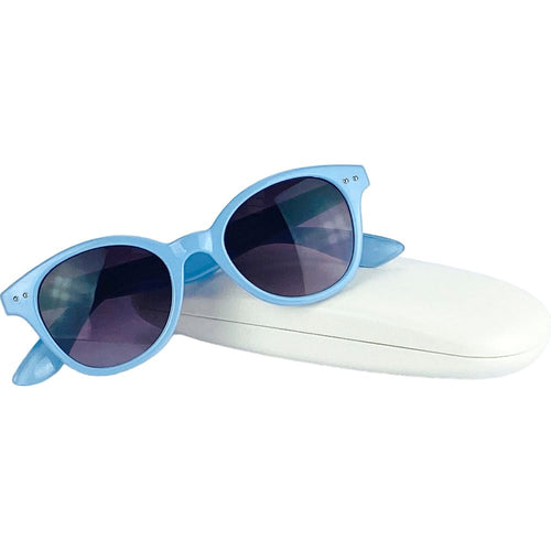 Load image into Gallery viewer, Occhiali da Sole Donna con montatura in Poliammide. Lenti sfumate di Protezione UV400 - Colore Azzurro Polvere. Dimensioni: cm 14 x 4,5 x 15-6
