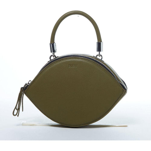 Load image into Gallery viewer, Kiss Circle Shape Leather Crossbody Bag in Olive Green
