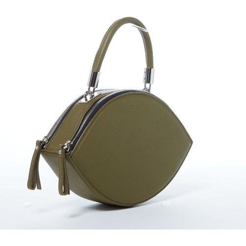 Load image into Gallery viewer, Kiss Circle Shape Leather Crossbody Bag in Olive Green
