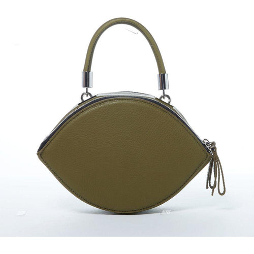 Load image into Gallery viewer, Kiss Circle Shape Leather Crossbody Bag in Olive Green
