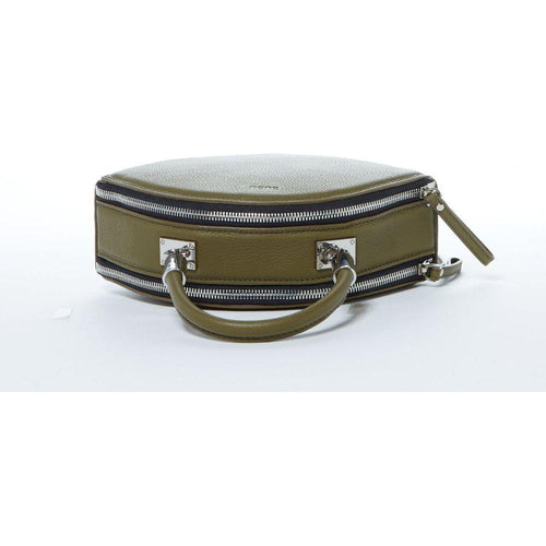 Load image into Gallery viewer, Kiss Circle Shape Leather Crossbody Bag in Olive Green
