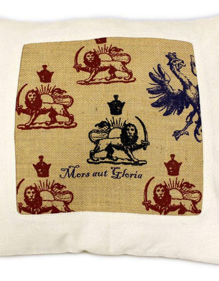 CUSCINI LETTERARI - Copricuscino in Juta lavata / Cotton pillow case  e Juta lavata MORS AUT GLORIA - Size 40x40cm-0
