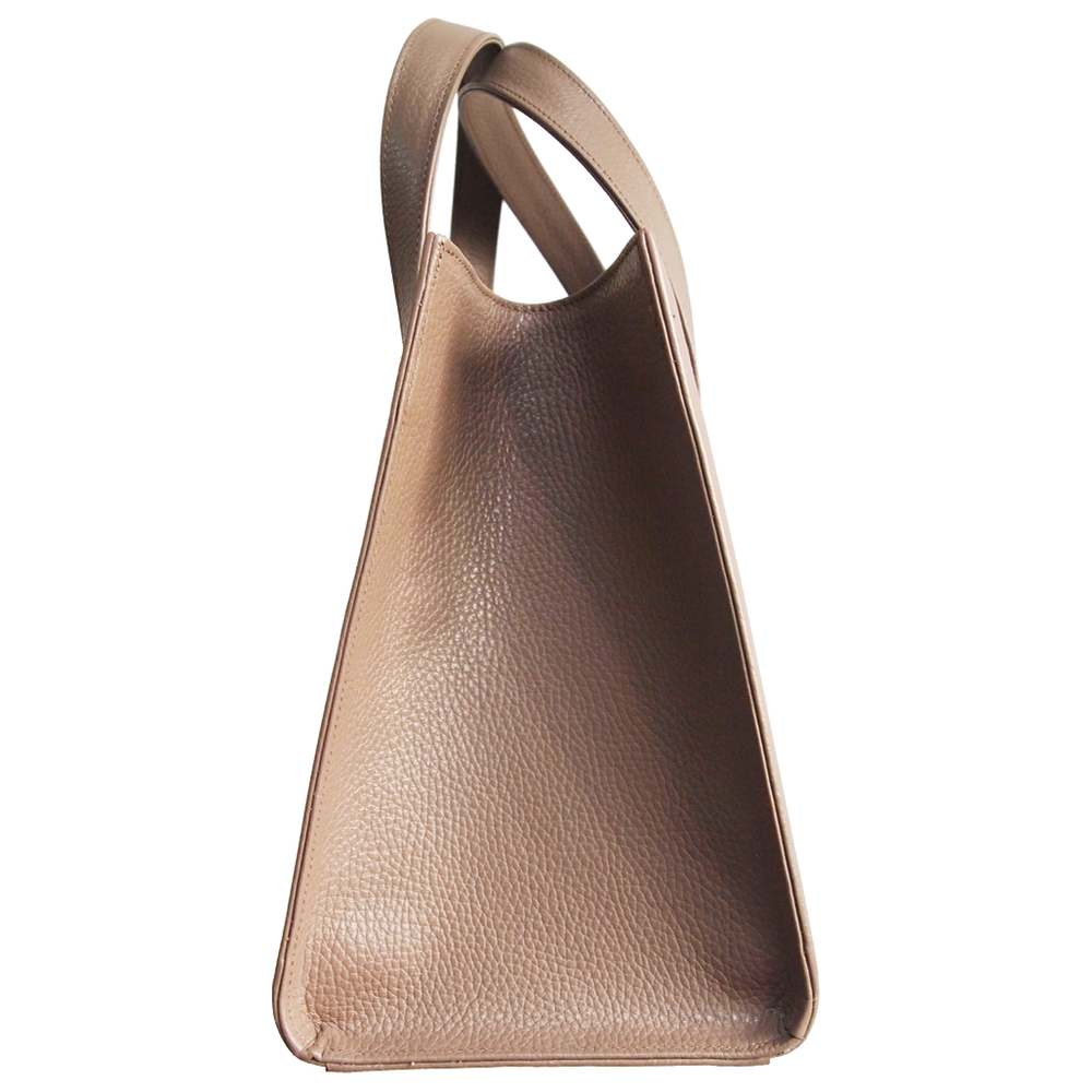 Large Pebbled Calf Leather Tote Taupe