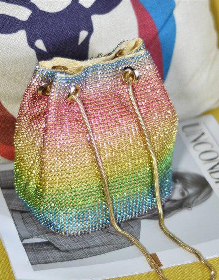Crystal Bucket Bag for Women Multicolor Rhinestone Beaded Ladies