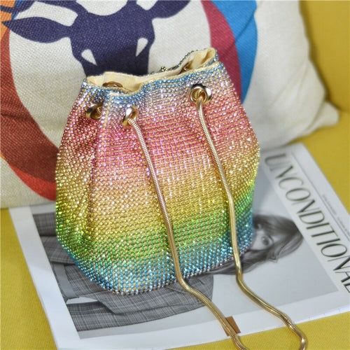 Load image into Gallery viewer, Crystal Bucket Bag for Women Multicolor Rhinestone Beaded Ladies
