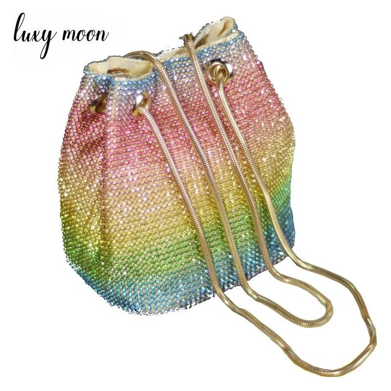 Crystal Bucket Bag for Women Multicolor Rhinestone Beaded Ladies