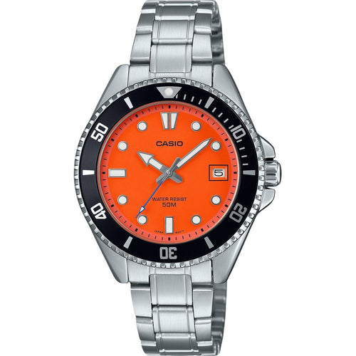 Load image into Gallery viewer, Casio Standard Analog Stainless Steel Orange Dial Quartz MDV-10D-4A1V Men&#39;s Watch
