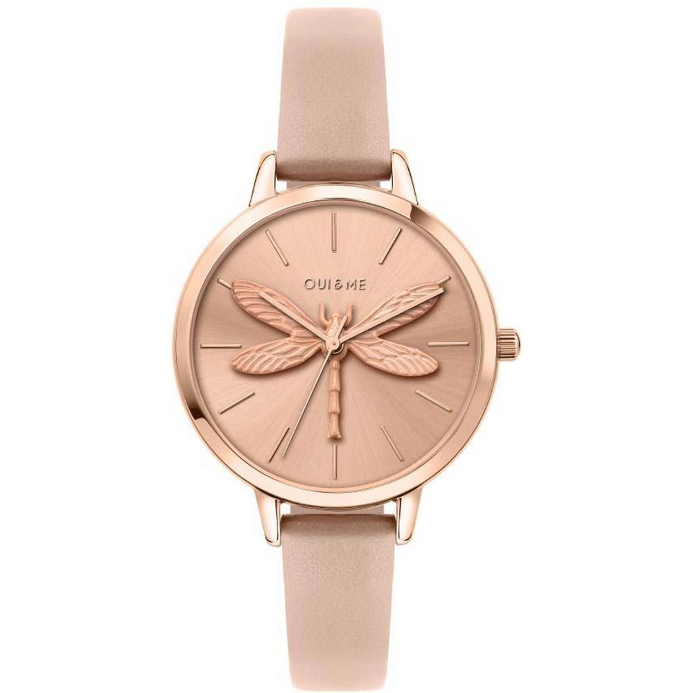 Oui & Me Amourette Rose Gold Sunray Dial Leather Strap Women's Watch