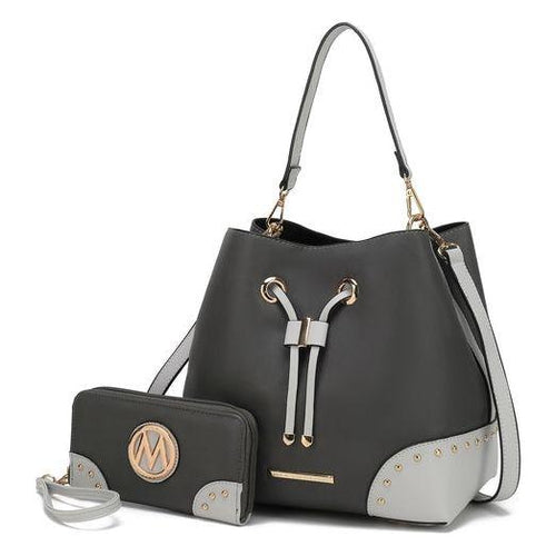 Load image into Gallery viewer, Candice Color Block Bucket Bag with matching Wallet
