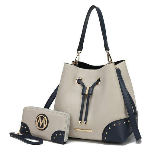 Load image into Gallery viewer, Candice Color Block Bucket Bag with matching Wallet
