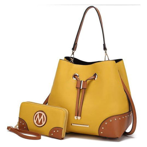 Load image into Gallery viewer, Candice Color Block Bucket Bag with matching Wallet
