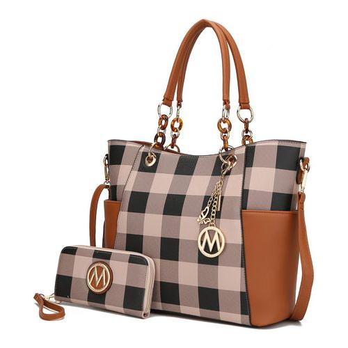 Load image into Gallery viewer, MKF Collection Mariely Checker Tote Handbag &amp; Wallet Set by Mia K
