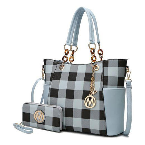 Load image into Gallery viewer, MKF Collection Mariely Checker Tote Handbag &amp; Wallet Set by Mia K
