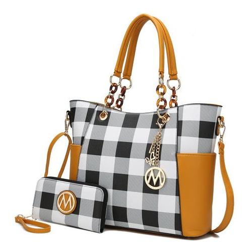 Load image into Gallery viewer, MKF Collection Mariely Checker Tote Handbag &amp; Wallet Set by Mia K
