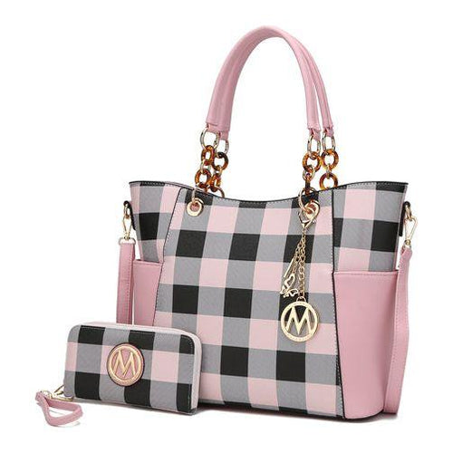 Load image into Gallery viewer, MKF Collection Mariely Checker Tote Handbag &amp; Wallet Set by Mia K
