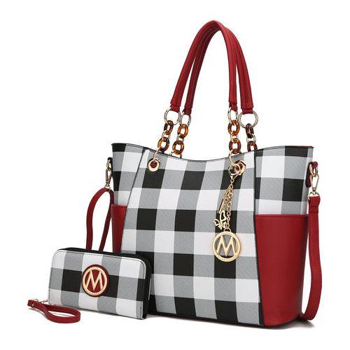 Load image into Gallery viewer, MKF Collection Mariely Checker Tote Handbag &amp; Wallet Set by Mia K
