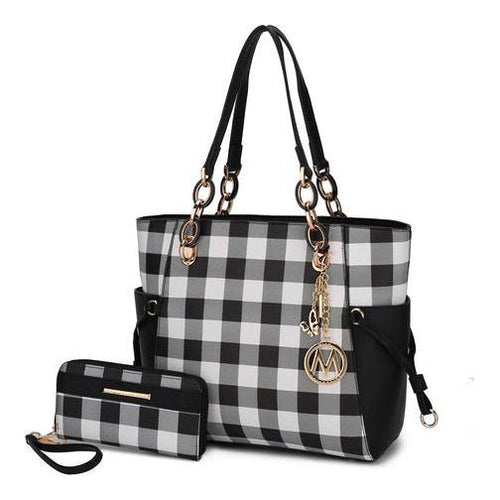 Load image into Gallery viewer, Yale Checkered Tote Bag with Wallet - A Touch of Elegance
