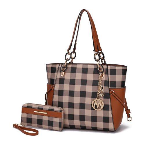 Load image into Gallery viewer, Yale Checkered Tote Bag with Wallet - A Touch of Elegance
