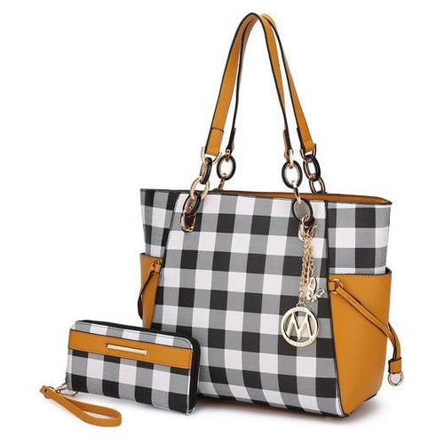 Load image into Gallery viewer, Yale Checkered Tote Bag with Wallet - A Touch of Elegance
