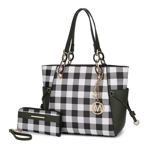 Load image into Gallery viewer, Yale Checkered Tote Bag with Wallet - A Touch of Elegance
