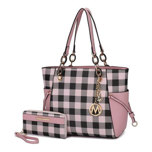 Load image into Gallery viewer, Yale Checkered Tote Bag with Wallet - A Touch of Elegance
