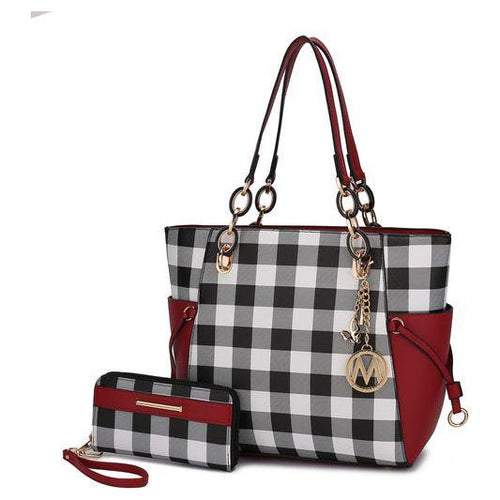 Load image into Gallery viewer, Yale Checkered Tote Bag with Wallet - A Touch of Elegance
