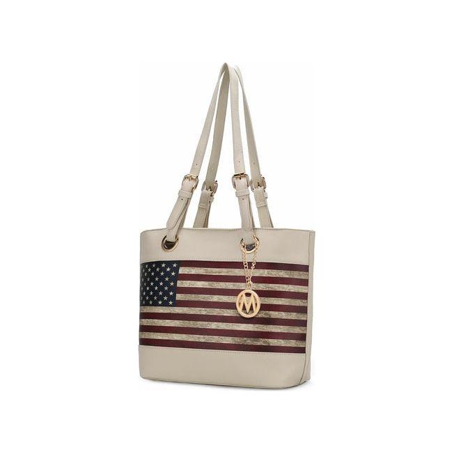 Vera Vegan Leather Patriotic Flag Pattern Women Tote Bag